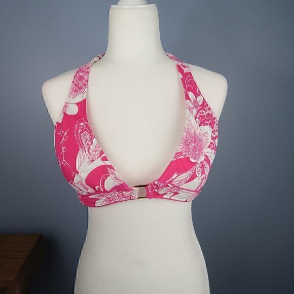 LEILANI PINK FLORAL PADDED HALTER BIKINI SWIM TOP SIZE XL - Picture 3 of 8